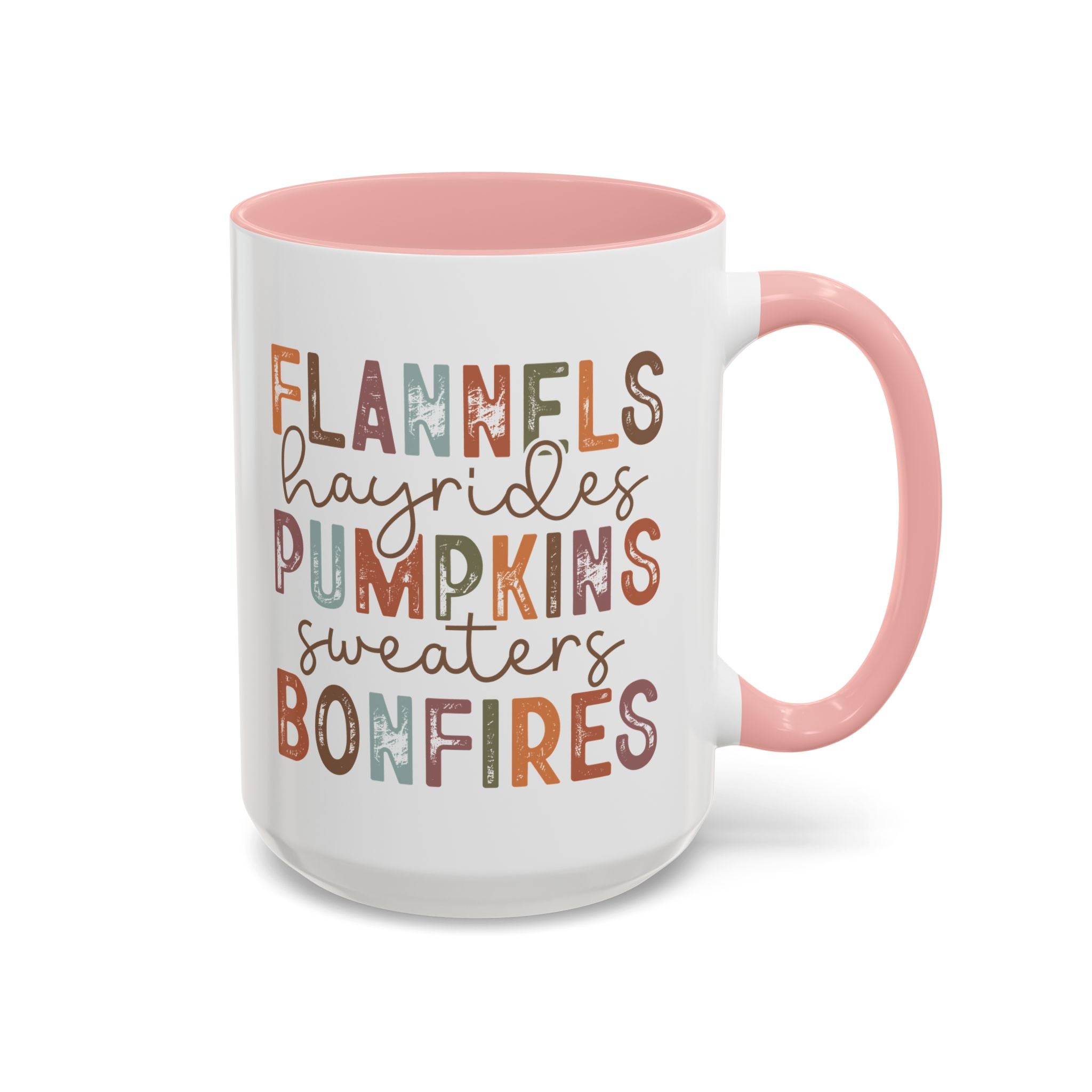 Flannels Hayrides Pumpkins Sweater and Bonfires Mug - 15oz / Pink - Wild Pour