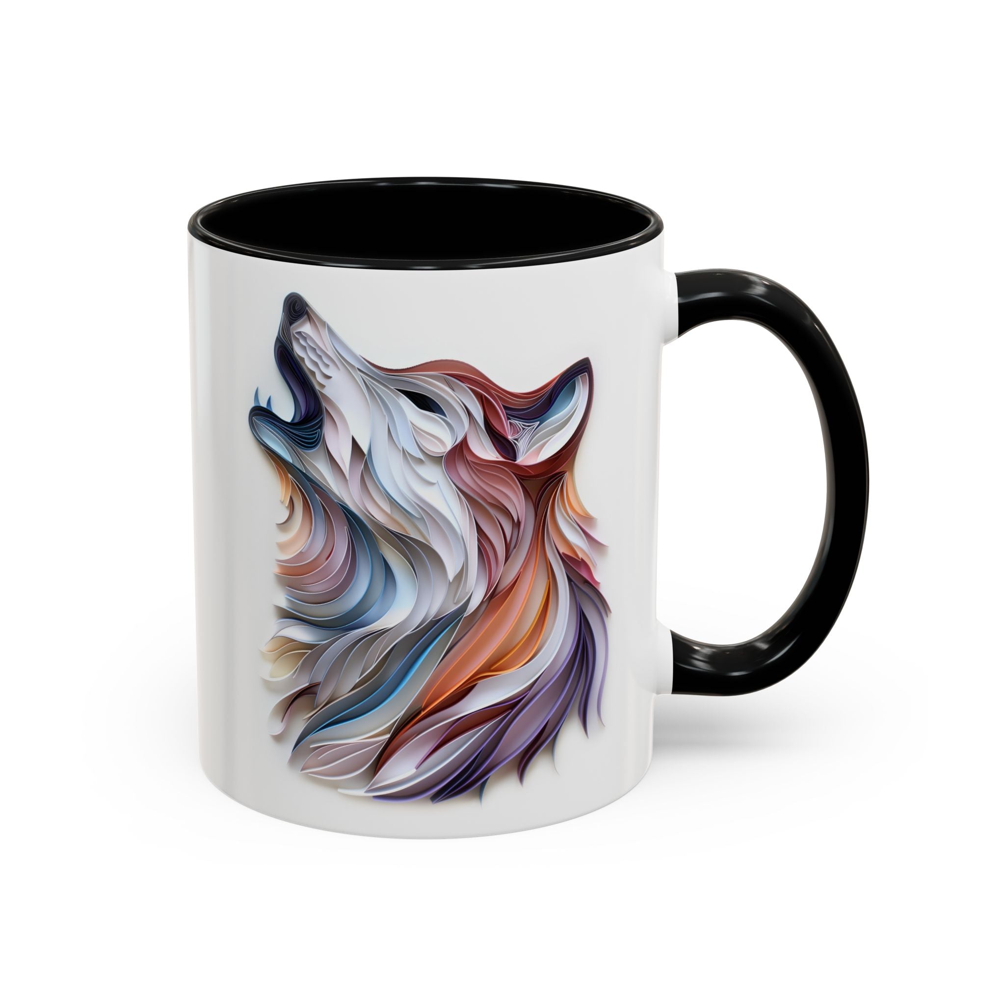 Howling Wolf, Paper Quilling Mug - 11oz / Black - Wild Pour