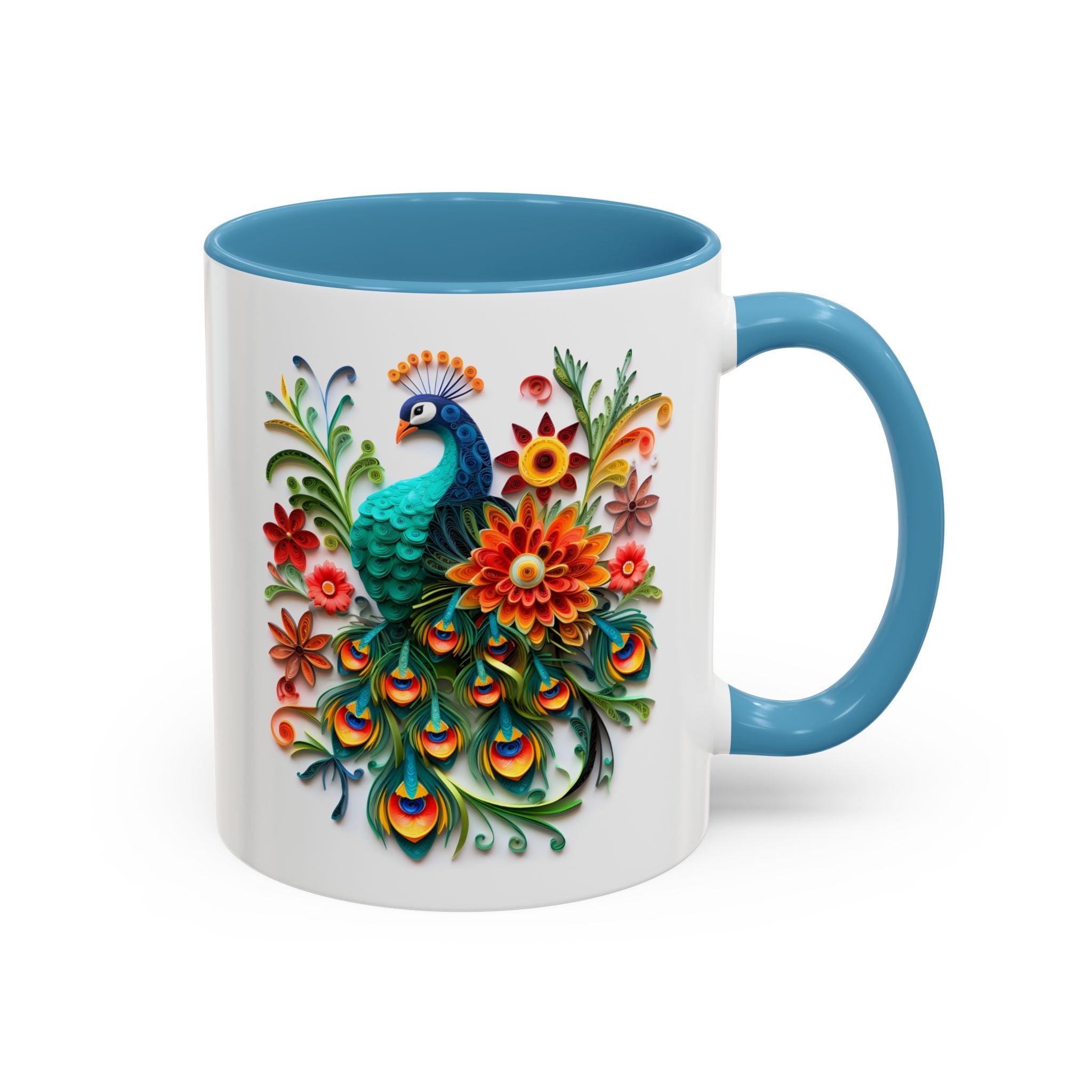 Peacocks, Paper Quilling Mug - 11oz / Light Blue - Wild Pour