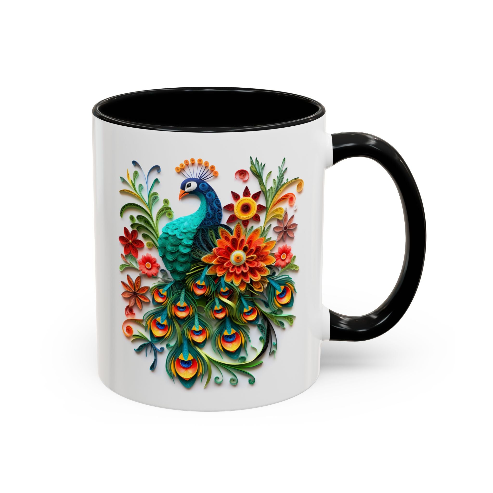 Peacocks, Paper Quilling Mug - 11oz / Black - Wild Pour